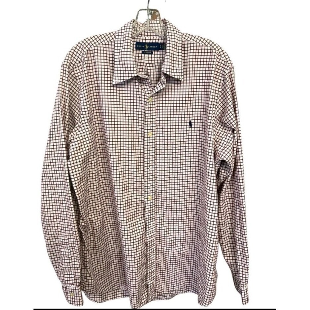 Ralph‎ Lauren Men's Classic Fit Brown Plaid Button Down  100% Cotton Shirt   XL
